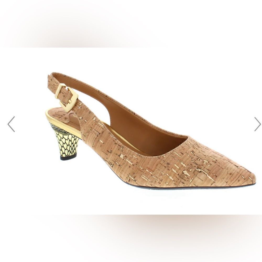 J.Renee Cork Textured Slingback Heels with Gold Accent